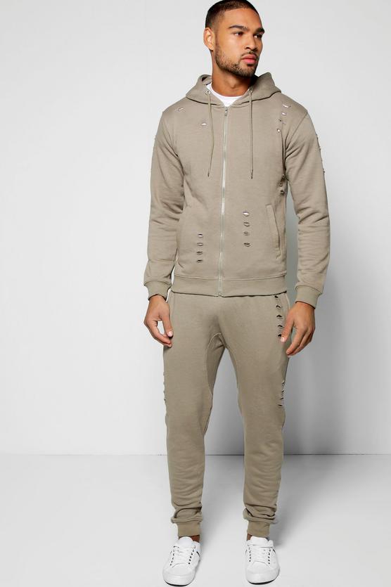 Skinny Ripped Hooded Tracksuit